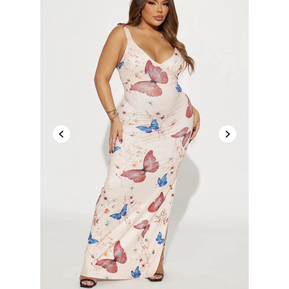 NWT Fashion Nova Babydoll Maxi Dress Desi Butterfly Wild Flower Fairy Size XL